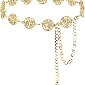 Hollow Round Metal Waist Chain Belt for Women Plus Size Dresses Jewelry